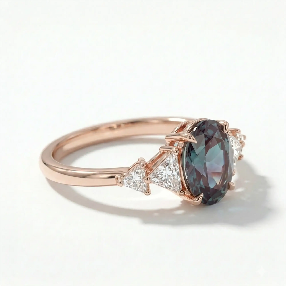 Minimalist five stone alexandrite engagement ring with modern artistic design