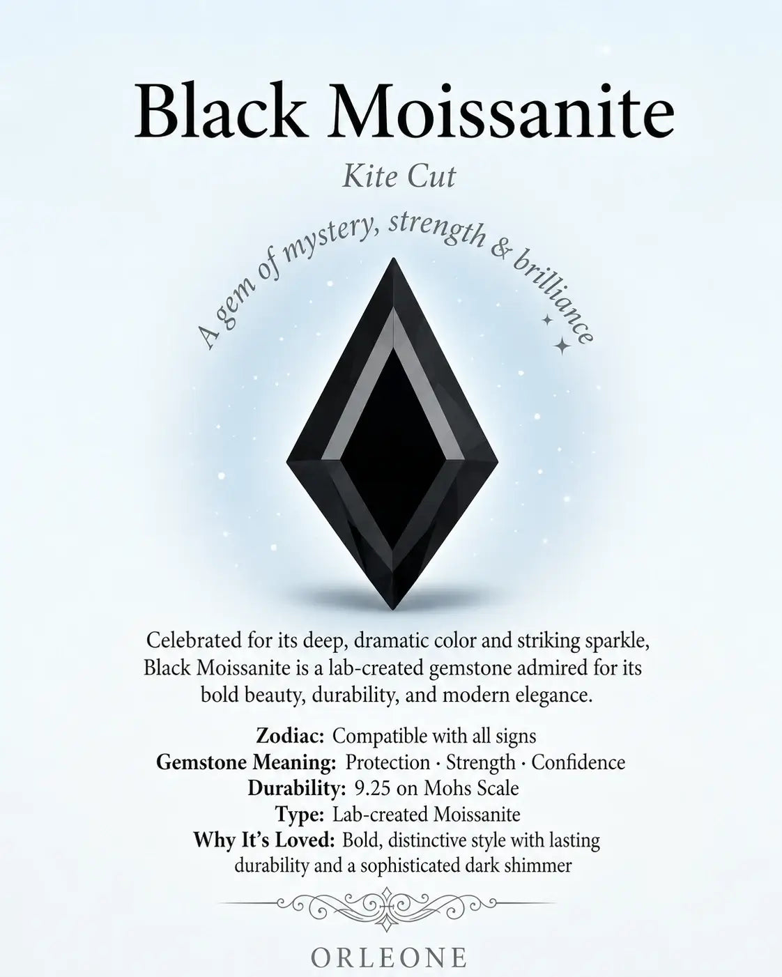 kite cut black moissanite gemstone knowledge guide orleone