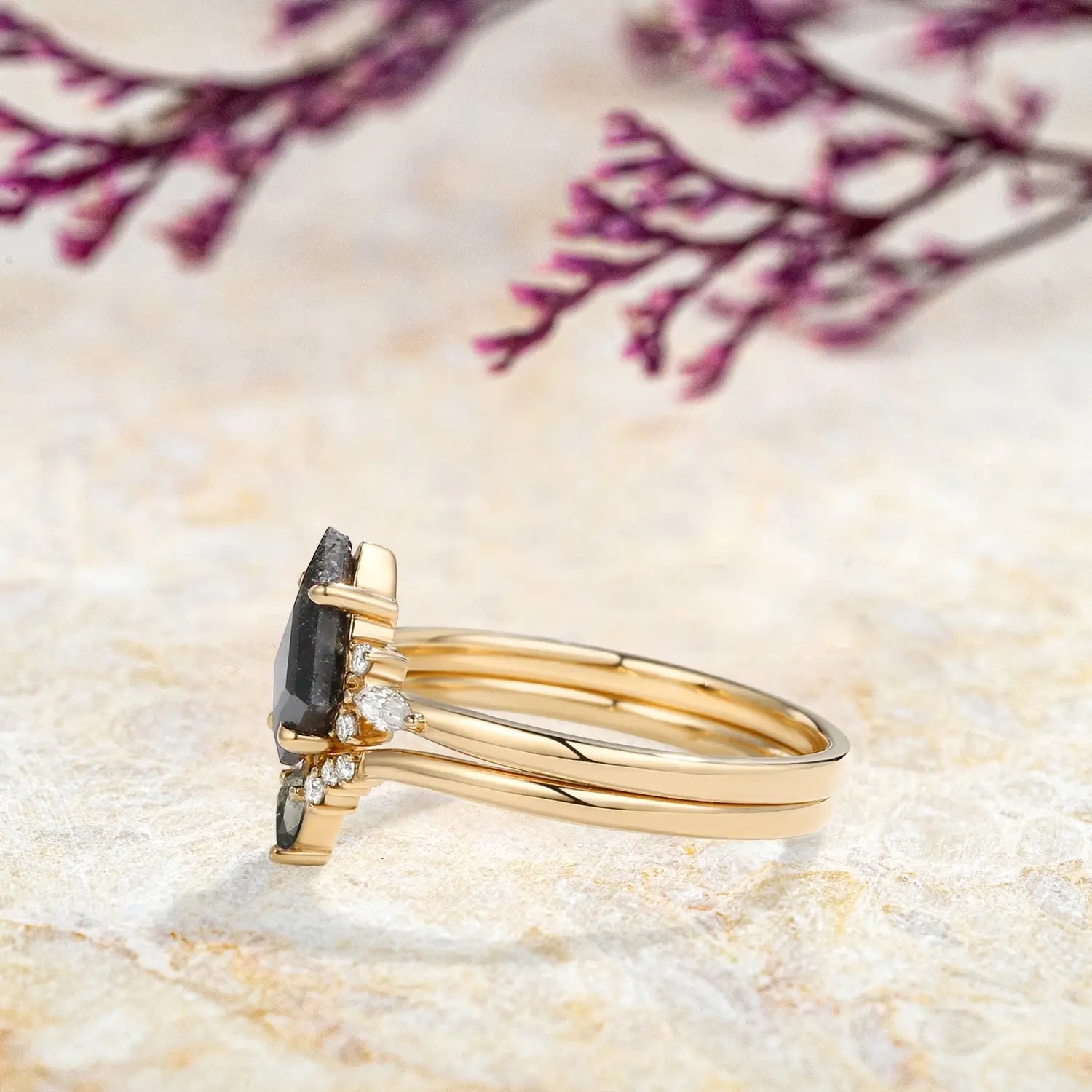 Kite Salt & Pepper Diamond Engagement Ring Set | Custom Gold Rings anniversary gift for women