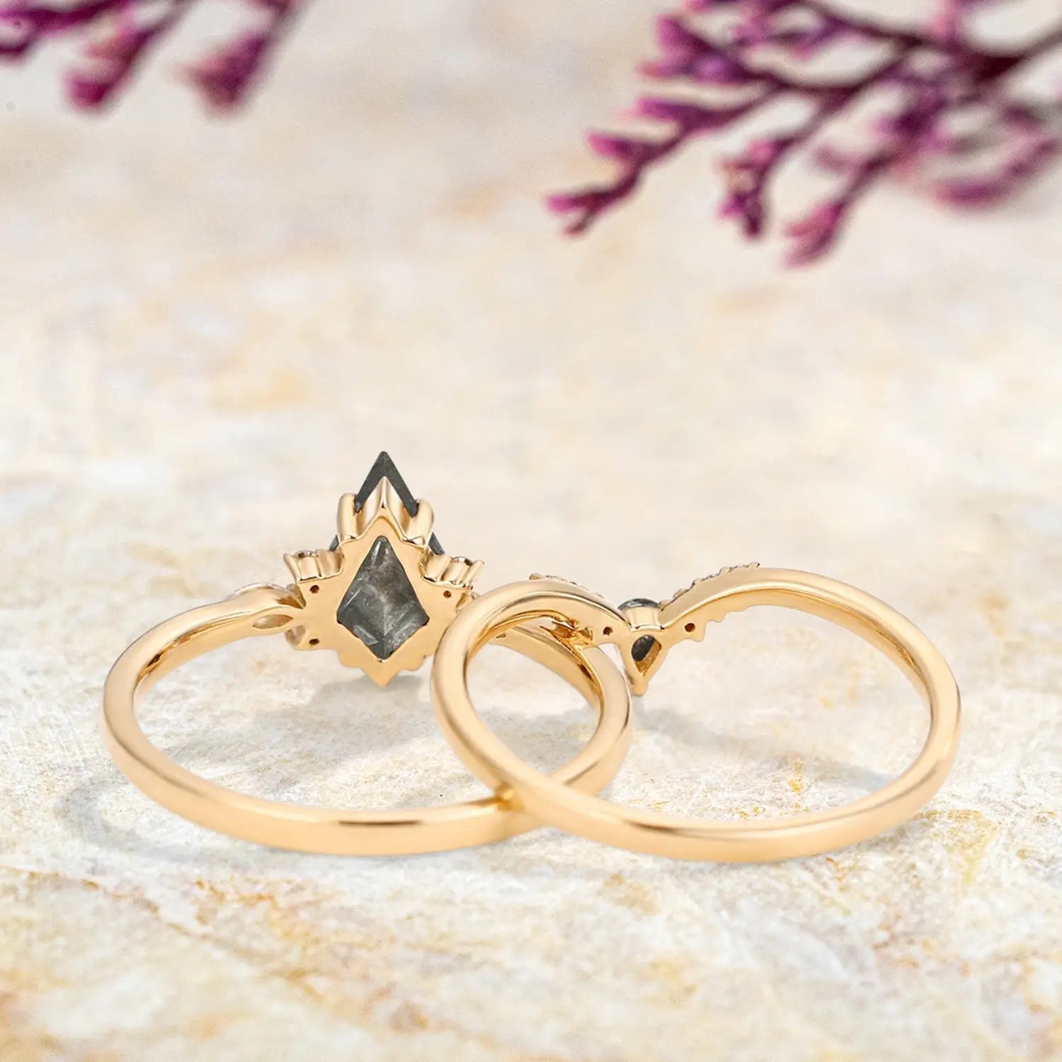 Kite Salt & Pepper Diamond Engagement Ring Set | Custom Gold Rings anniversary gift for ladies