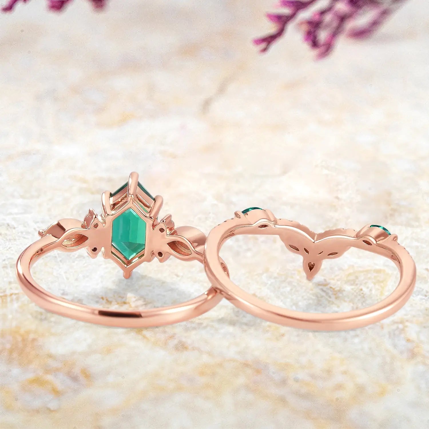 handmade emerald and moissanite  ring modern gold engagement ring