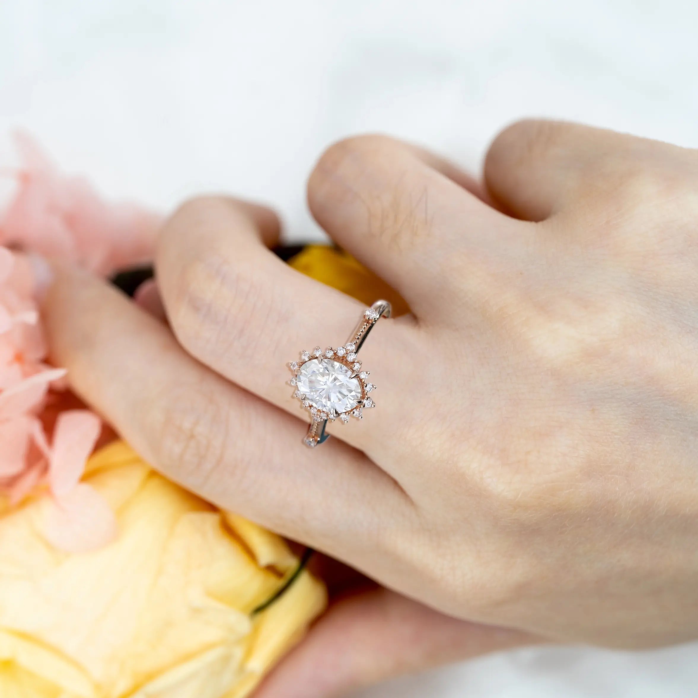 1.5CT Oval Moissanite Engagement Ring – 14K Vintage Halo Rings for women anniversary gift