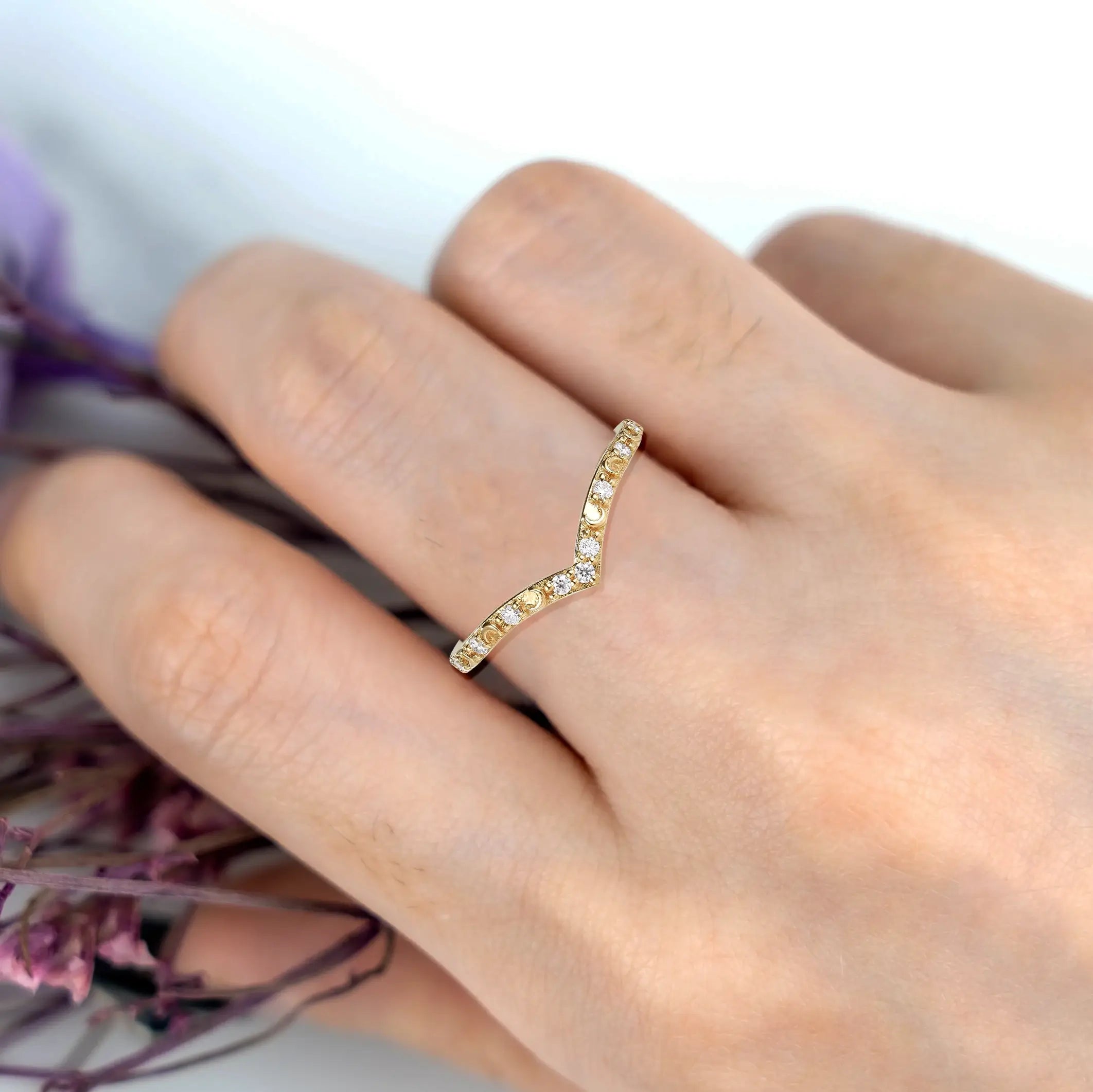 Golden Moonlight Moissanite Stacking Band – Celestial Inspired Wedding Band | orleone