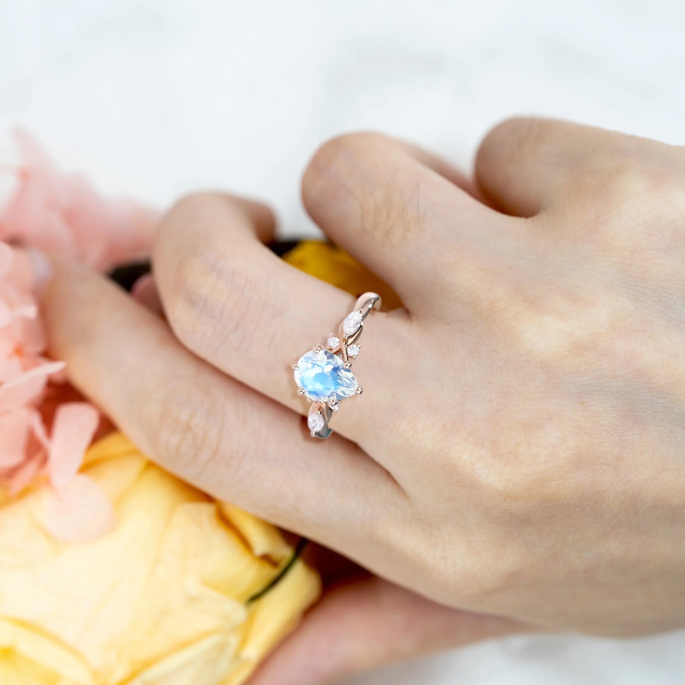 Pear Shaped Moonstone Engagement Ring – Custom Modern Birthstone Rings anniversary gift for women