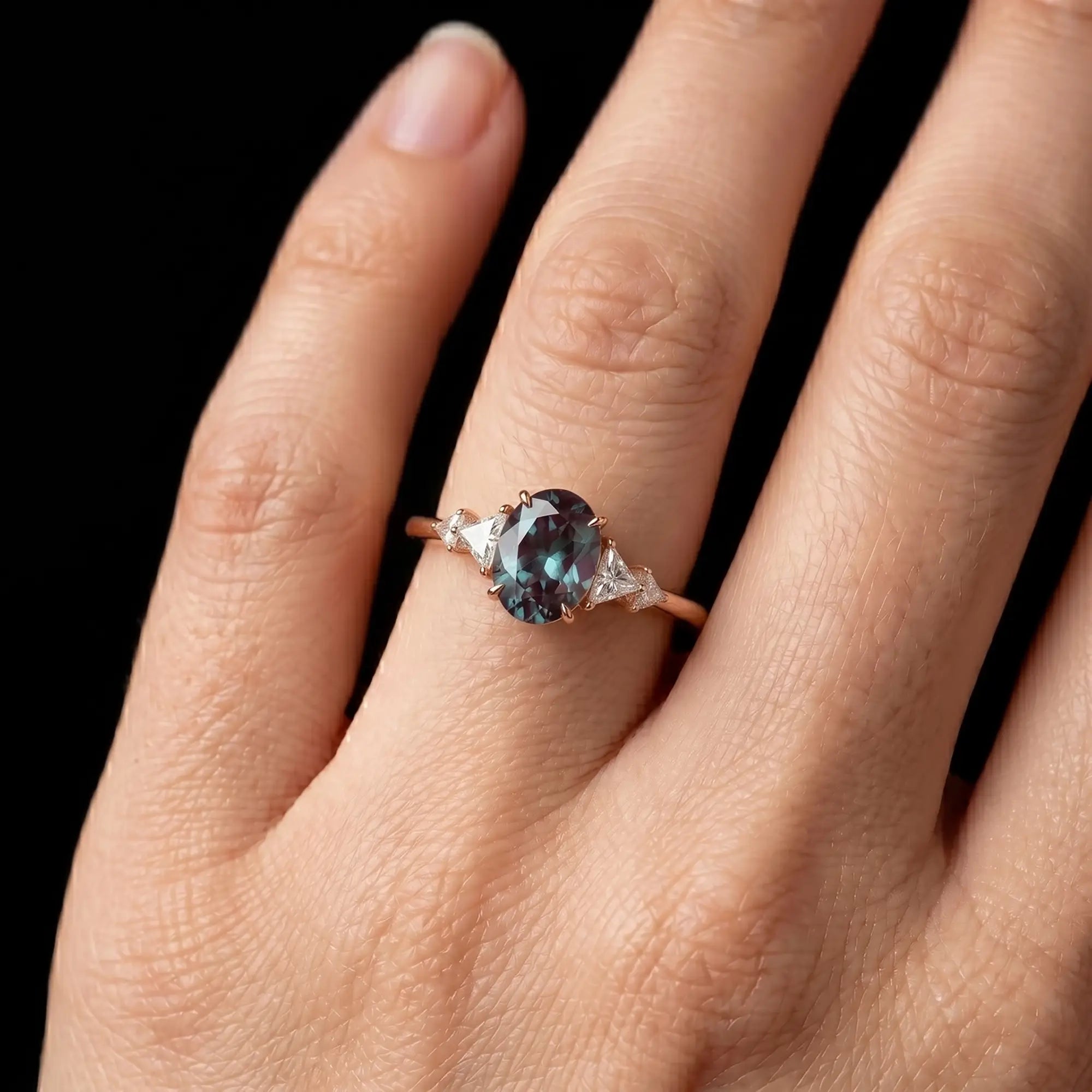 Elegant June birthstone alexandrite engagement ring in rose gold for women
