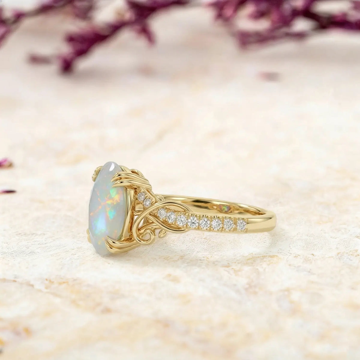 October birthstone opal engagement ring nature inspired gold