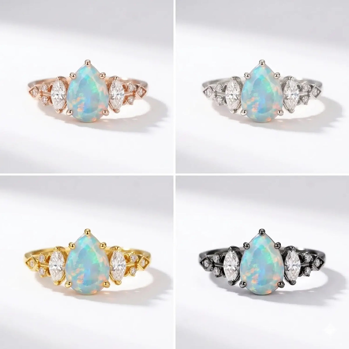 pear opal ring for women with marquise side stones custom ring 4 color