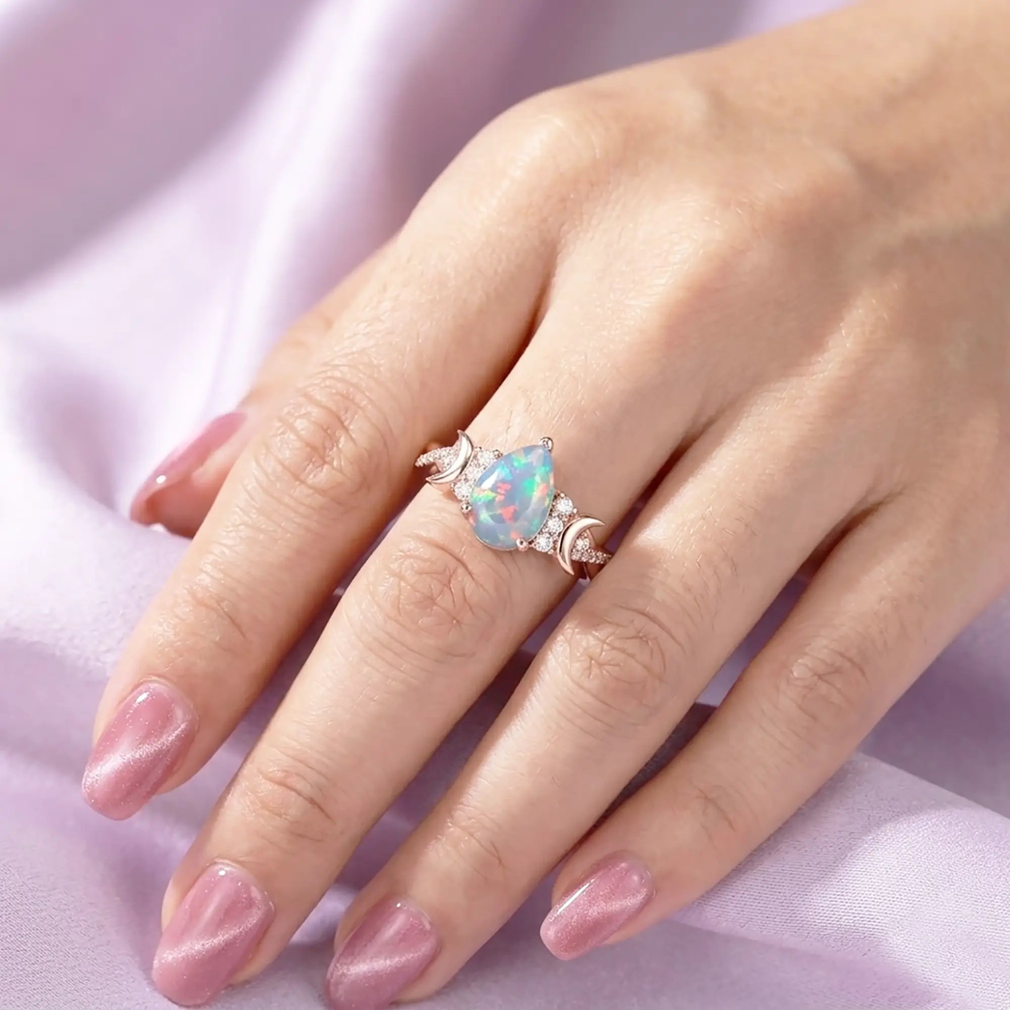 october birthstone opal ring celestial crescent design for women anniversary jewelry