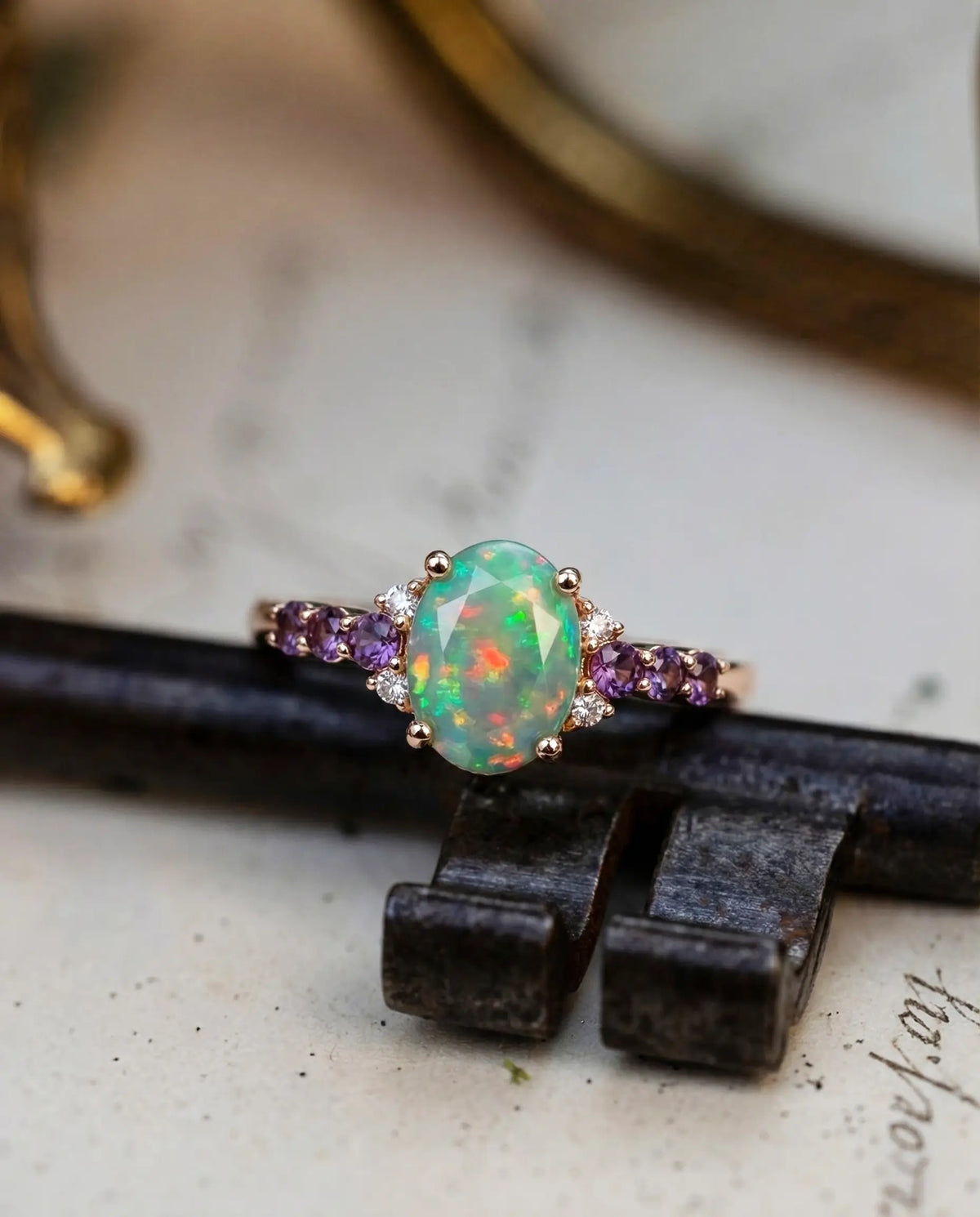 Oval Opal Engagement Ring with Alexandrite Classic Cluster Ring – Elara