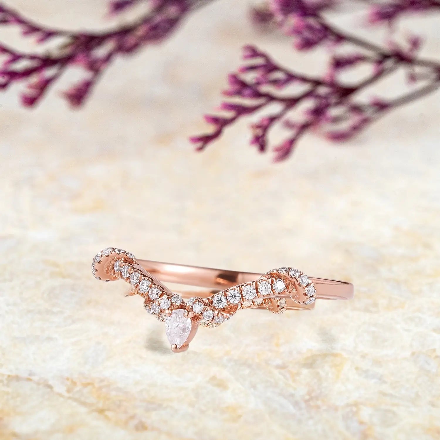 V-Shaped Moissanite Wedding Band – Twisted Matching Ring for Custom Bridal Sets