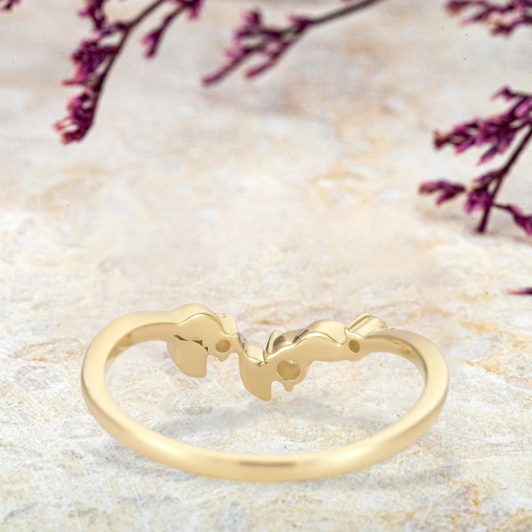 Vespera Moissanite Leaf Stacking Band – Nature-Inspired Wedding Band