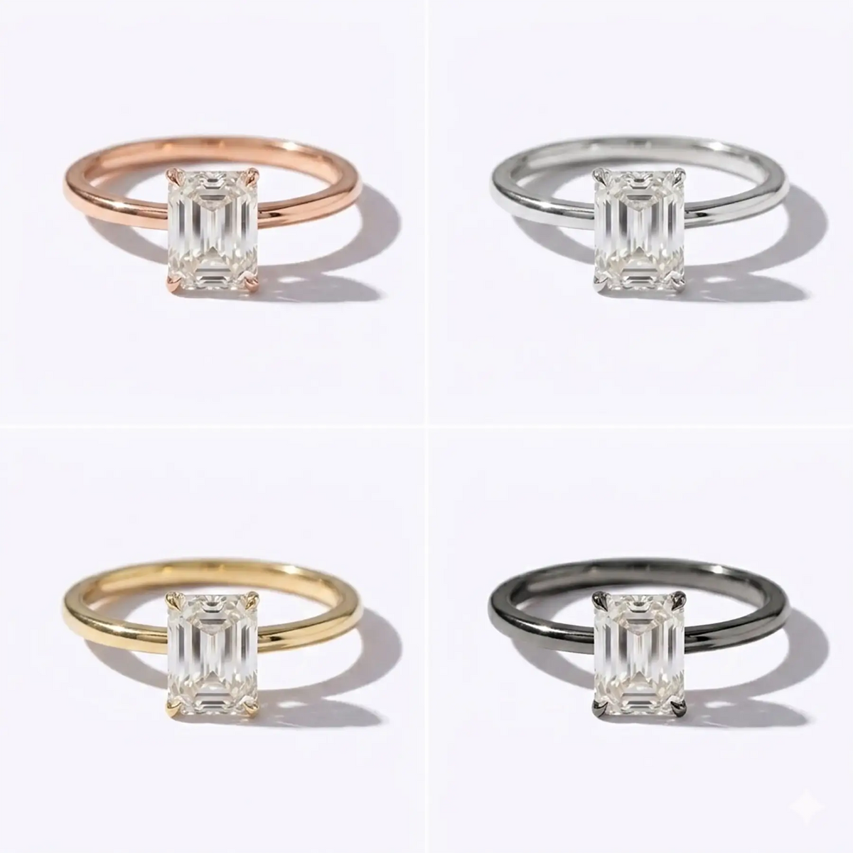 Classic Emerald Cut Moissanite Hidden Halo Engagement Solitaire Ring | Aurelia