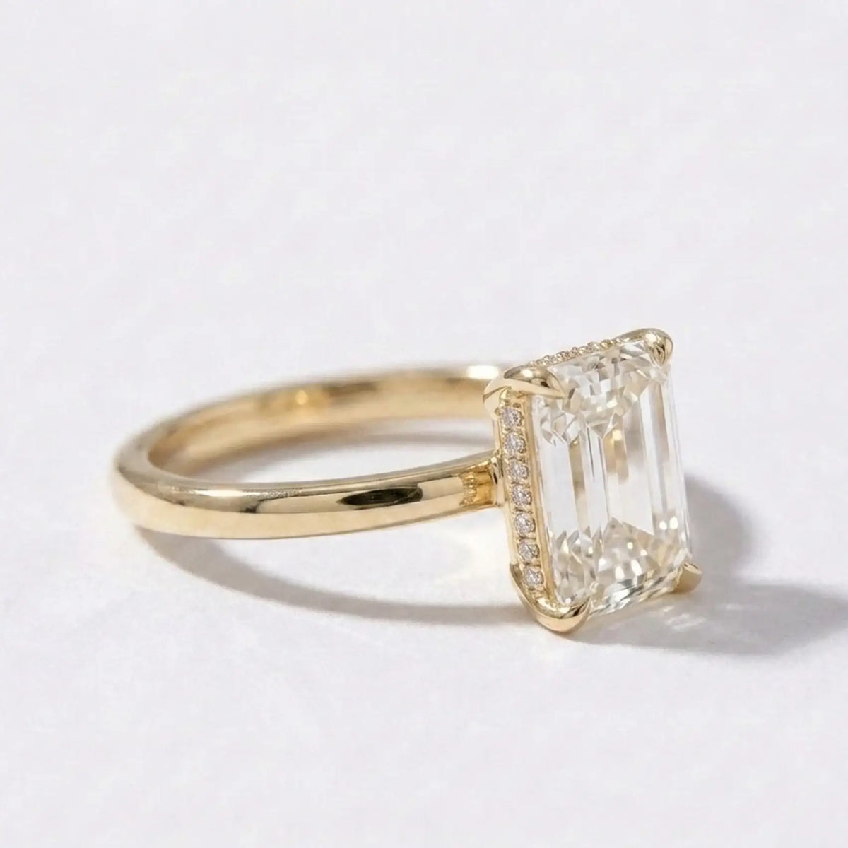 Classic Emerald Cut Moissanite Hidden Halo Engagement Solitaire Ring | Aurelia
