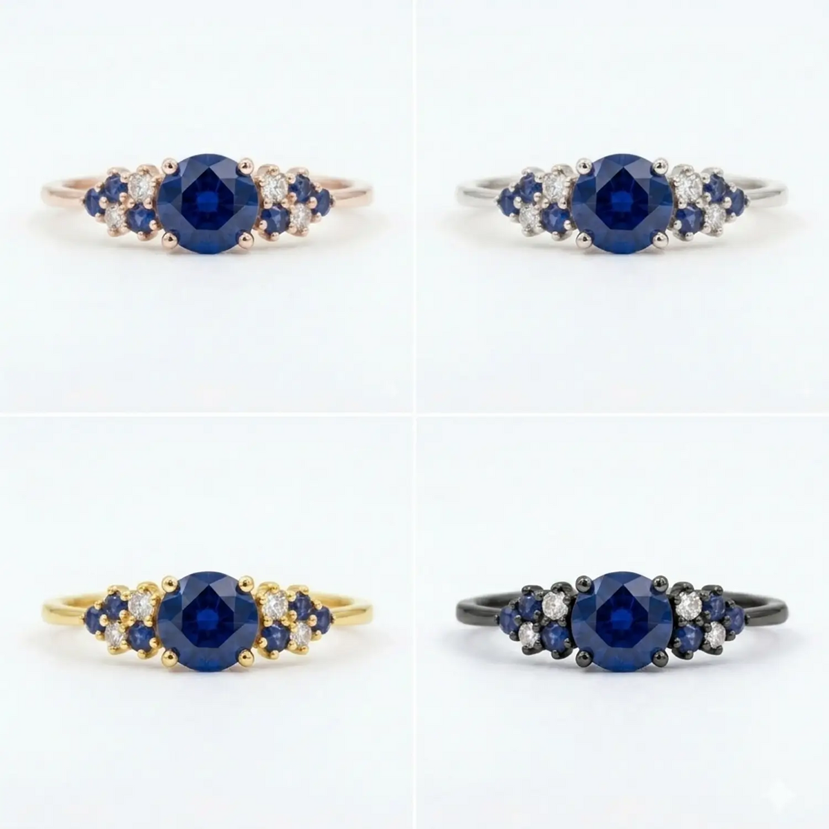 Side view of Celestia cluster ring highlighting the durable band thickness and light return.