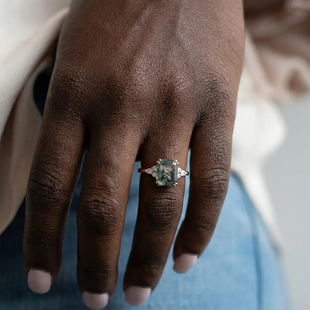 orleone engagement ring custom moss agate ring for women promise gift