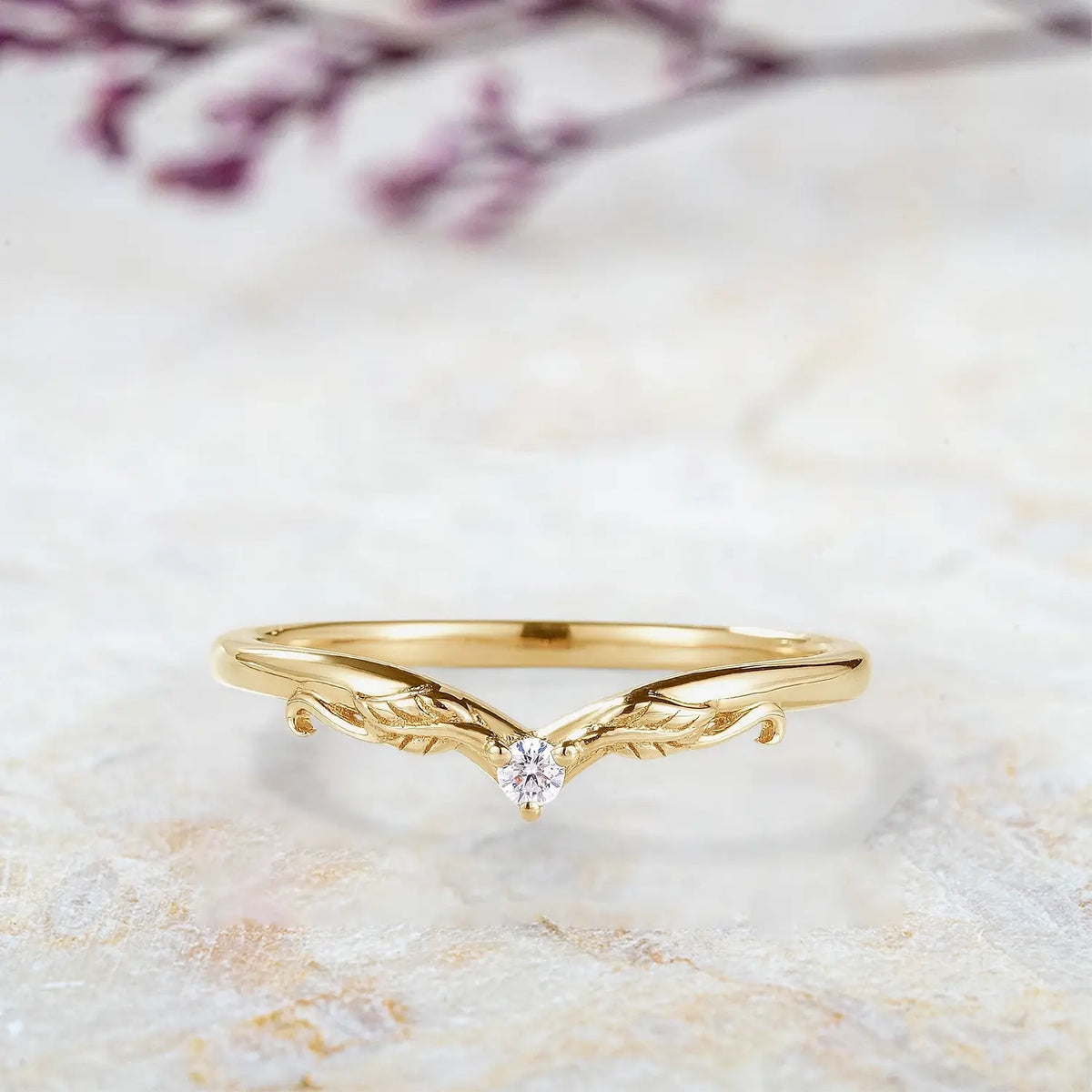 V Shaped Leaf Stackable Matching Wedding Bands Minimalist style