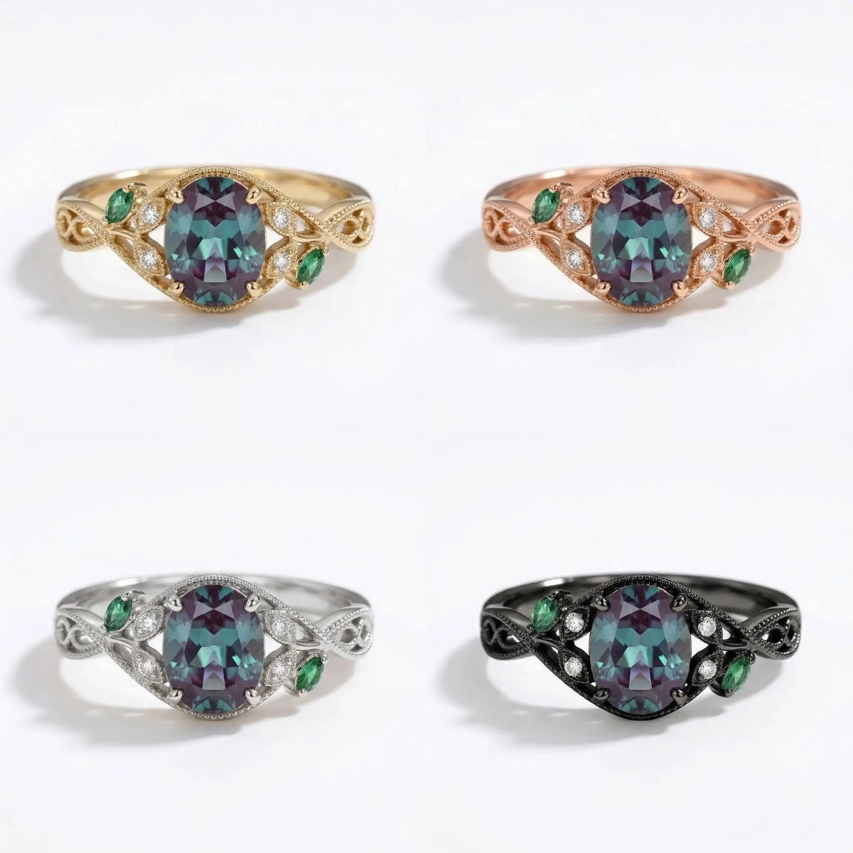 Vintage Oval Emerald Engagement Ring Edwardian Leaf Filigree Ring – Elowen