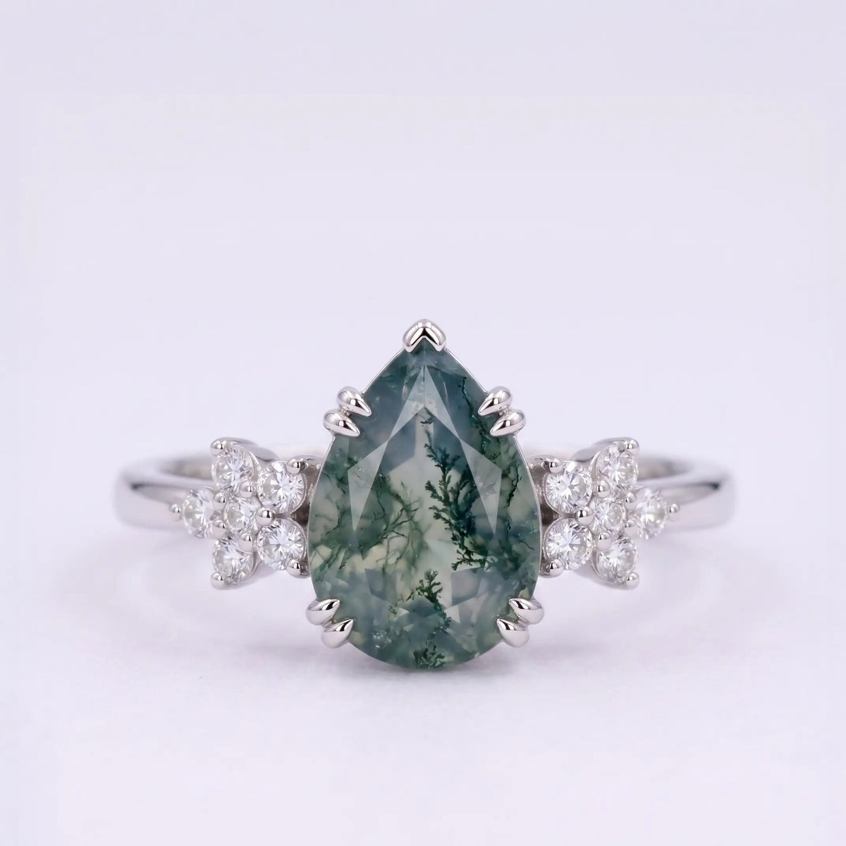 Handcrafted pear moss agate flora blossom cluster engagement ring - Eldoria by Orleone
