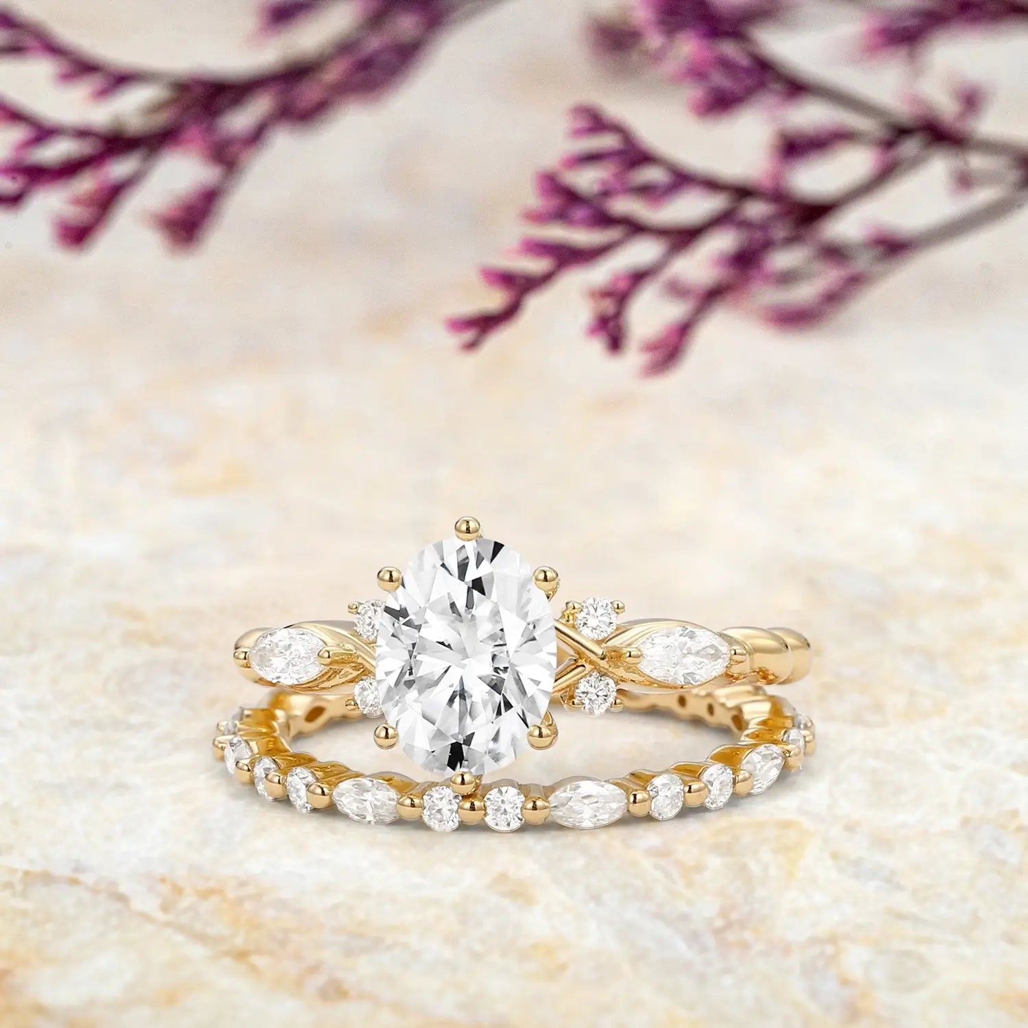 Side angle showing infinity pattern and moissanite brilliance for women