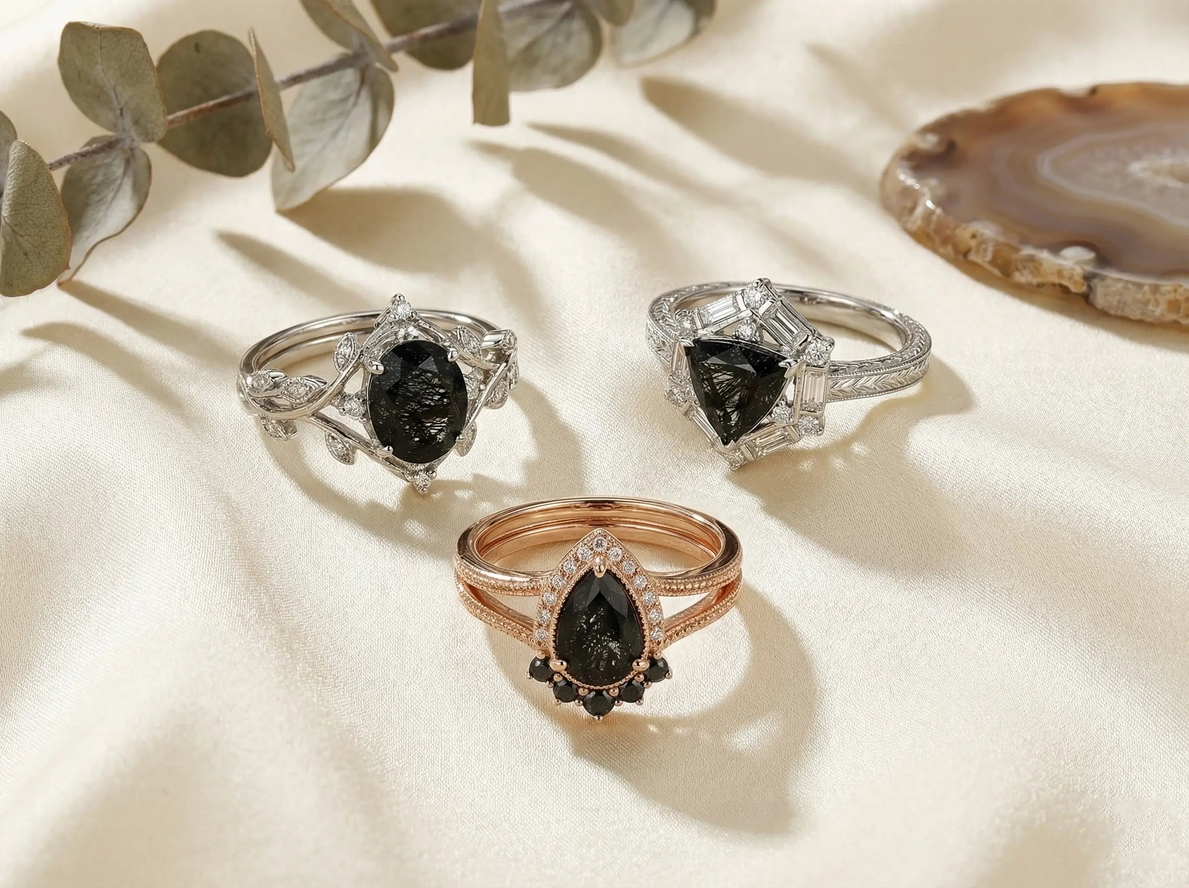 orleone gemstone Black Rutilated Quartz ring