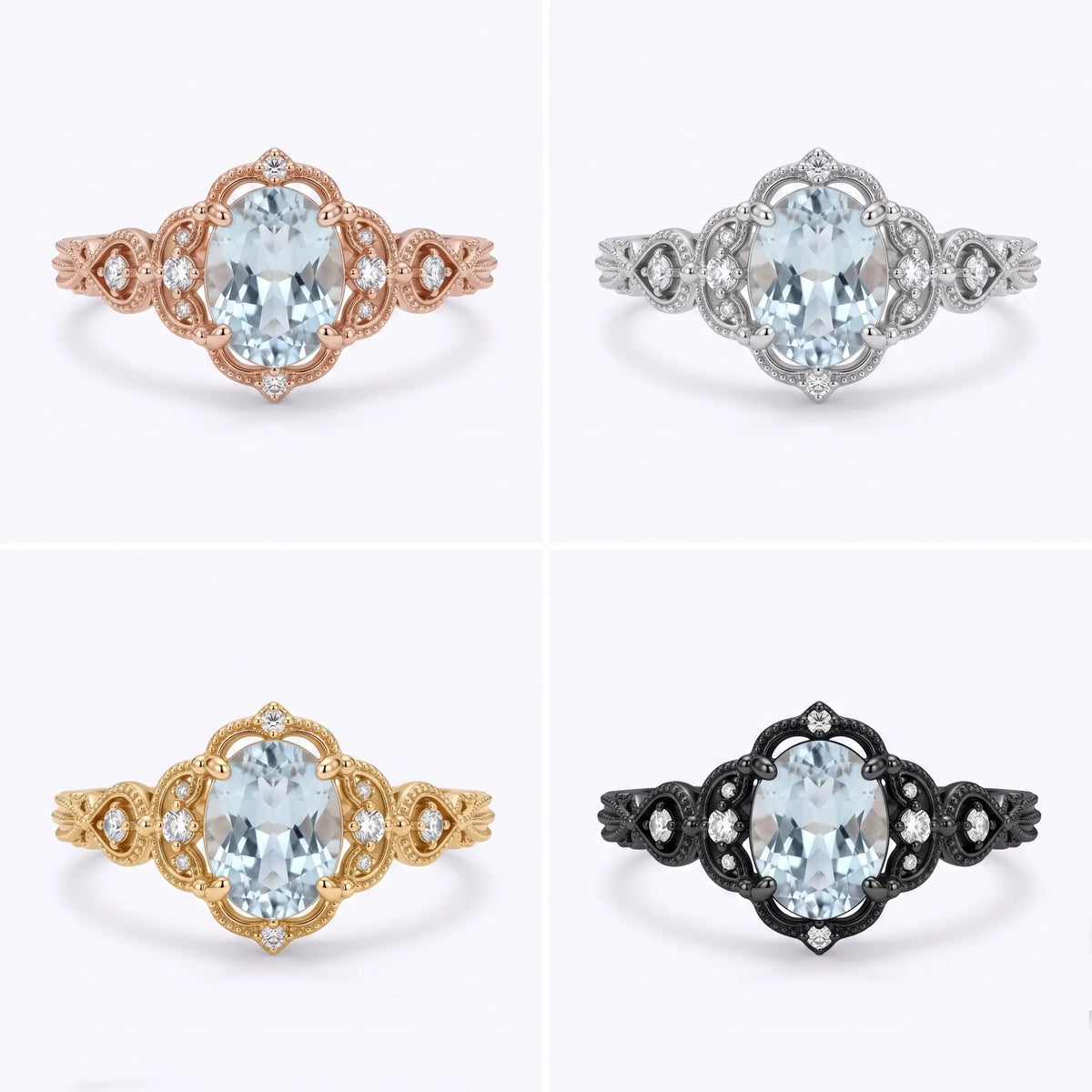 Vintage gold aquamarine ring with elegant oval center stone
