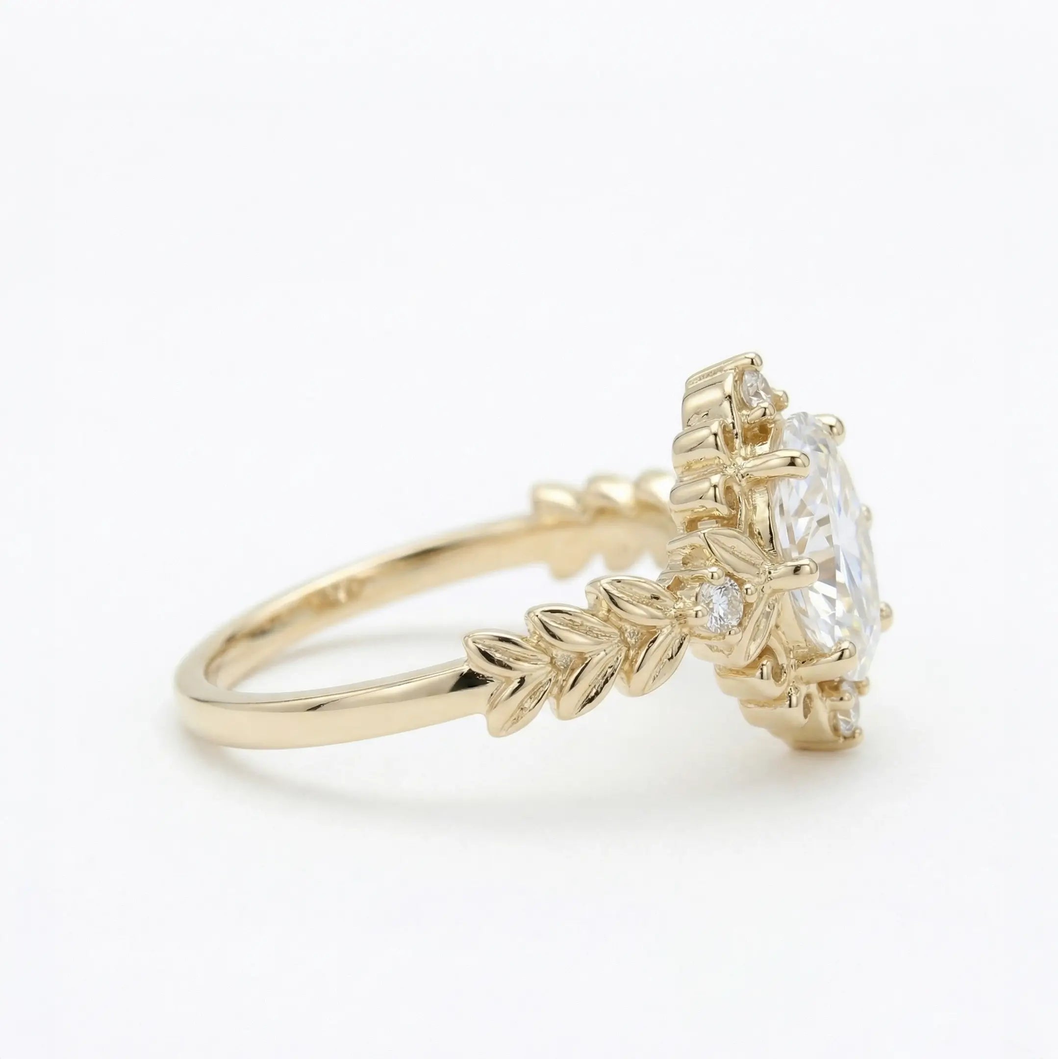 vintage oval moissanite leaf engagement ring victorian style romantic unique handmade gold ring nature inspired promise ring for her
