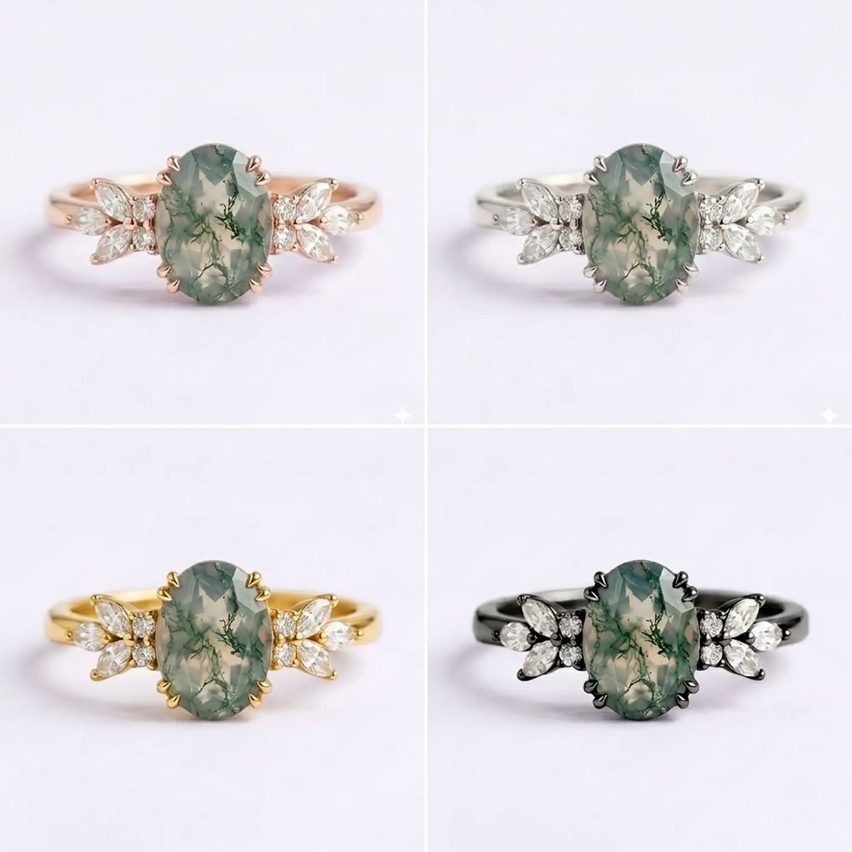 Side view of Sylvara flora ring highlighting the durable band profile and intricate prong setting