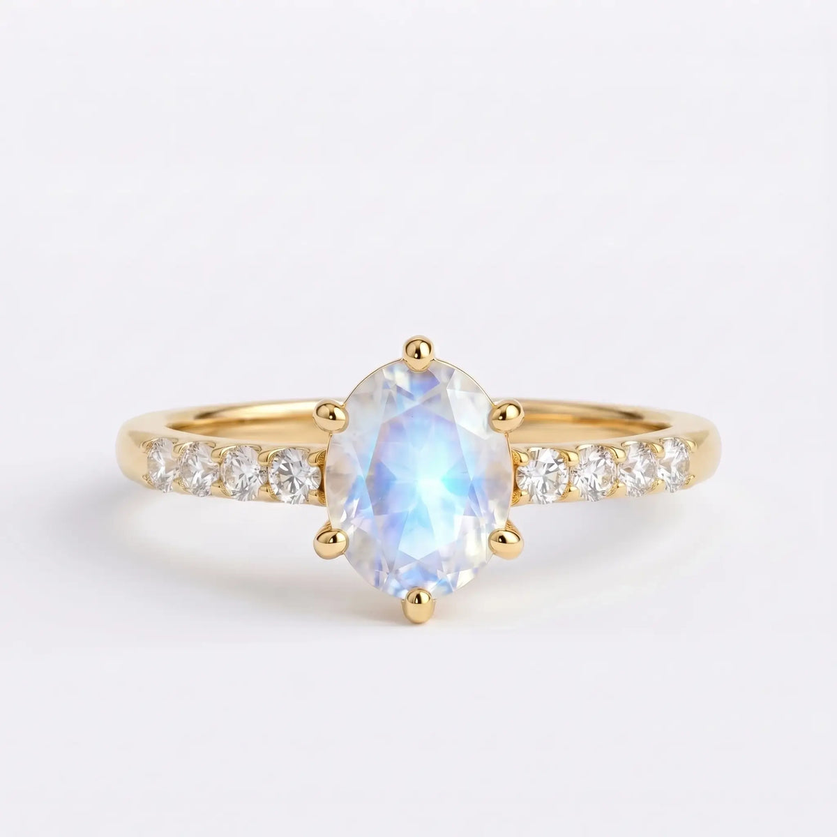 Handcrafted classic oval moonstone pavé band engagement ring - Sylvara by Orleone