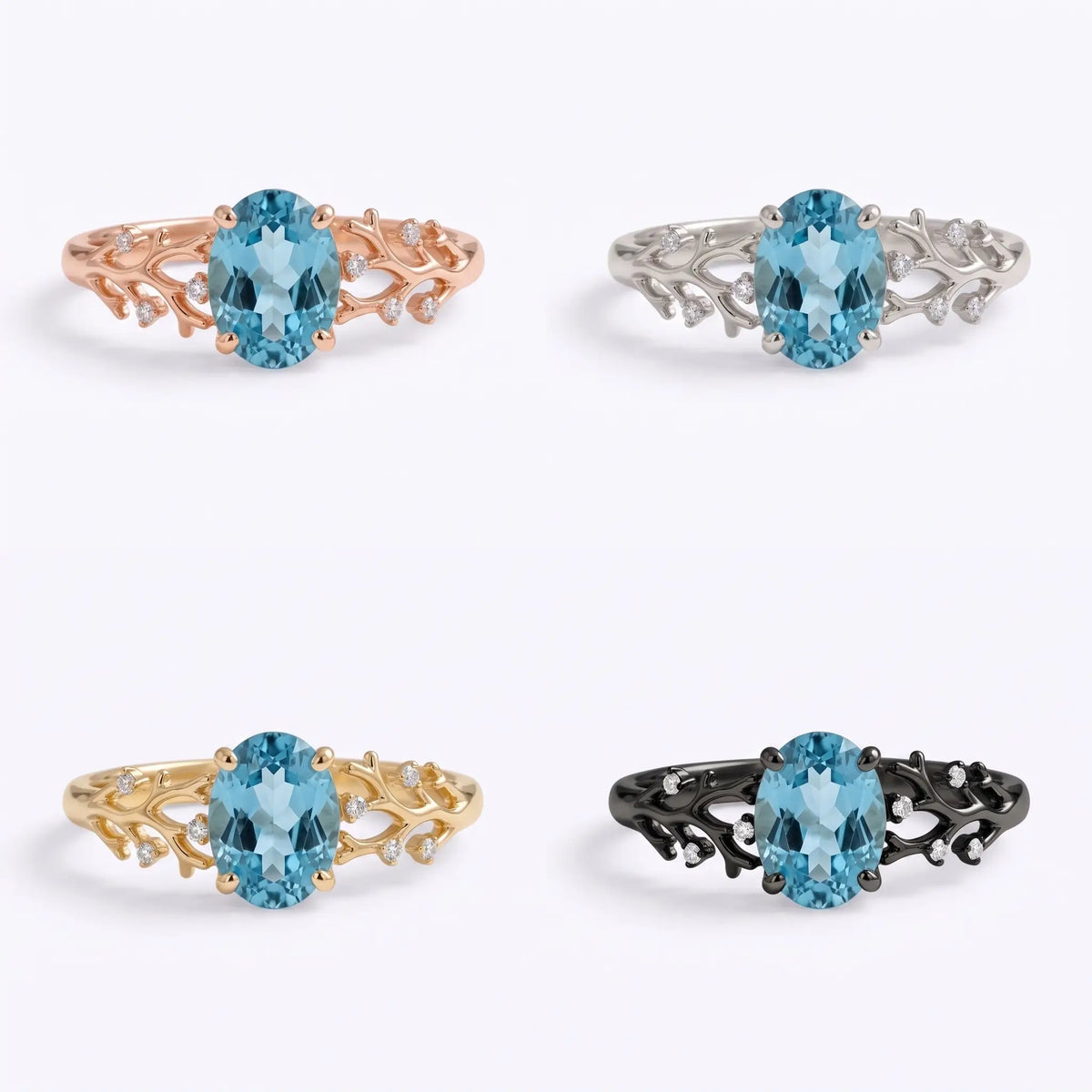 Oval London Blue Topaz engagement ring in multiple gold colors