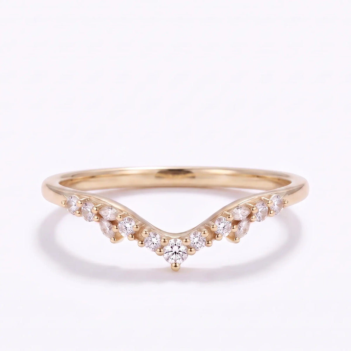 Curved Moissanite Wedding Band Marquise Stackable Contour Ring
