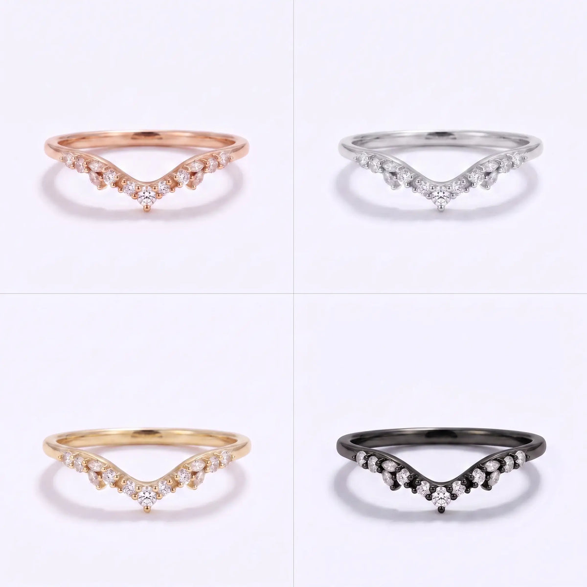 Curved Moissanite Wedding Band Marquise Stackable Contour Ring