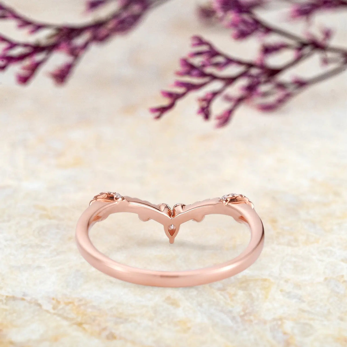 V-Shaped Moissanite Wedding Band – Twisted Matching Ring for Custom Bridal Sets