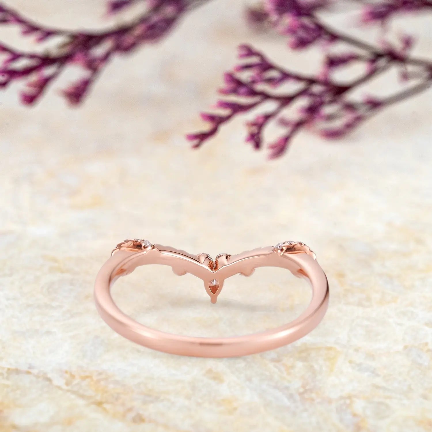 V-Shaped Moissanite Wedding Band – Twisted Matching Ring for Custom Bridal Sets