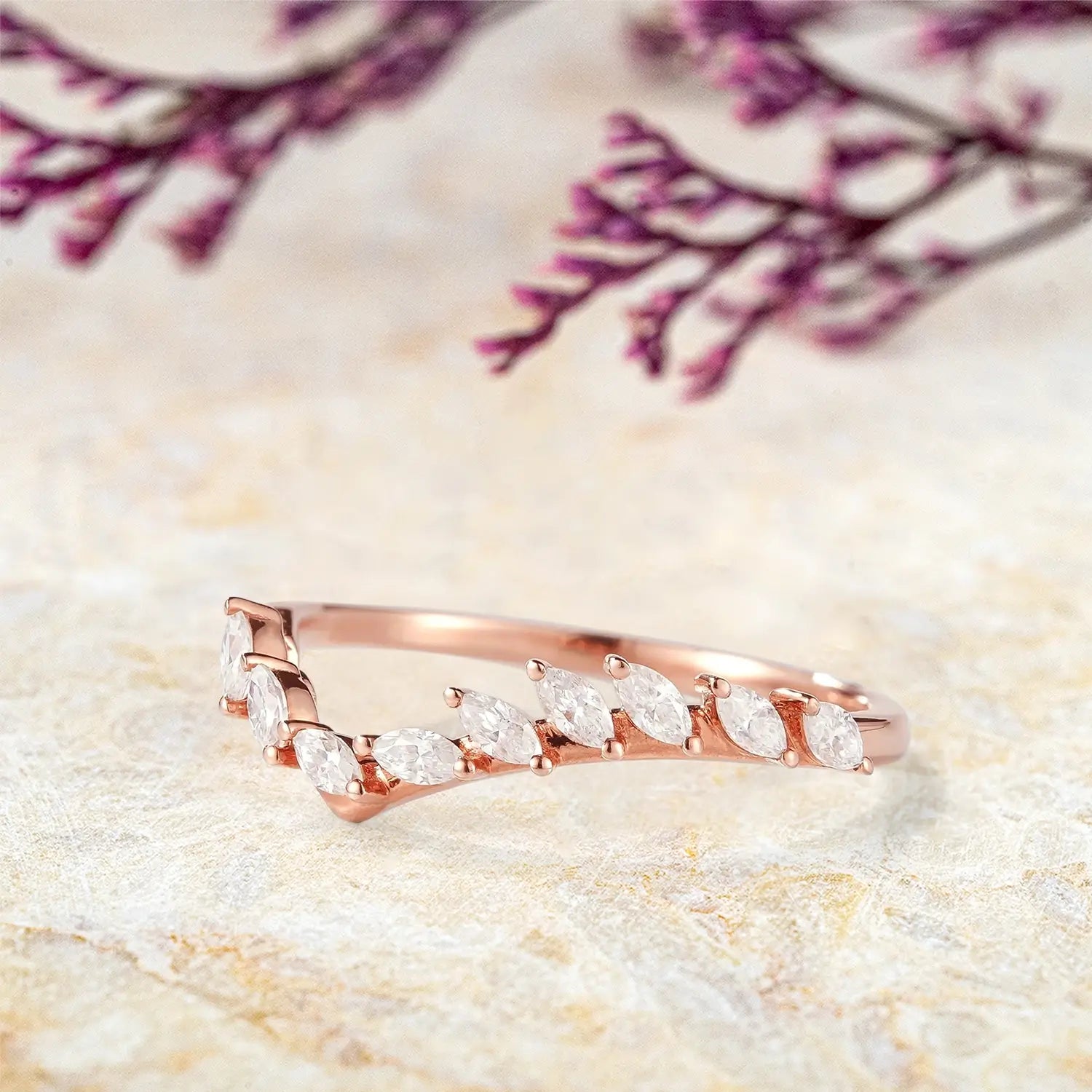 Irregular Moissanite Curved Wedding Band – Unique, Modern Design | orleone