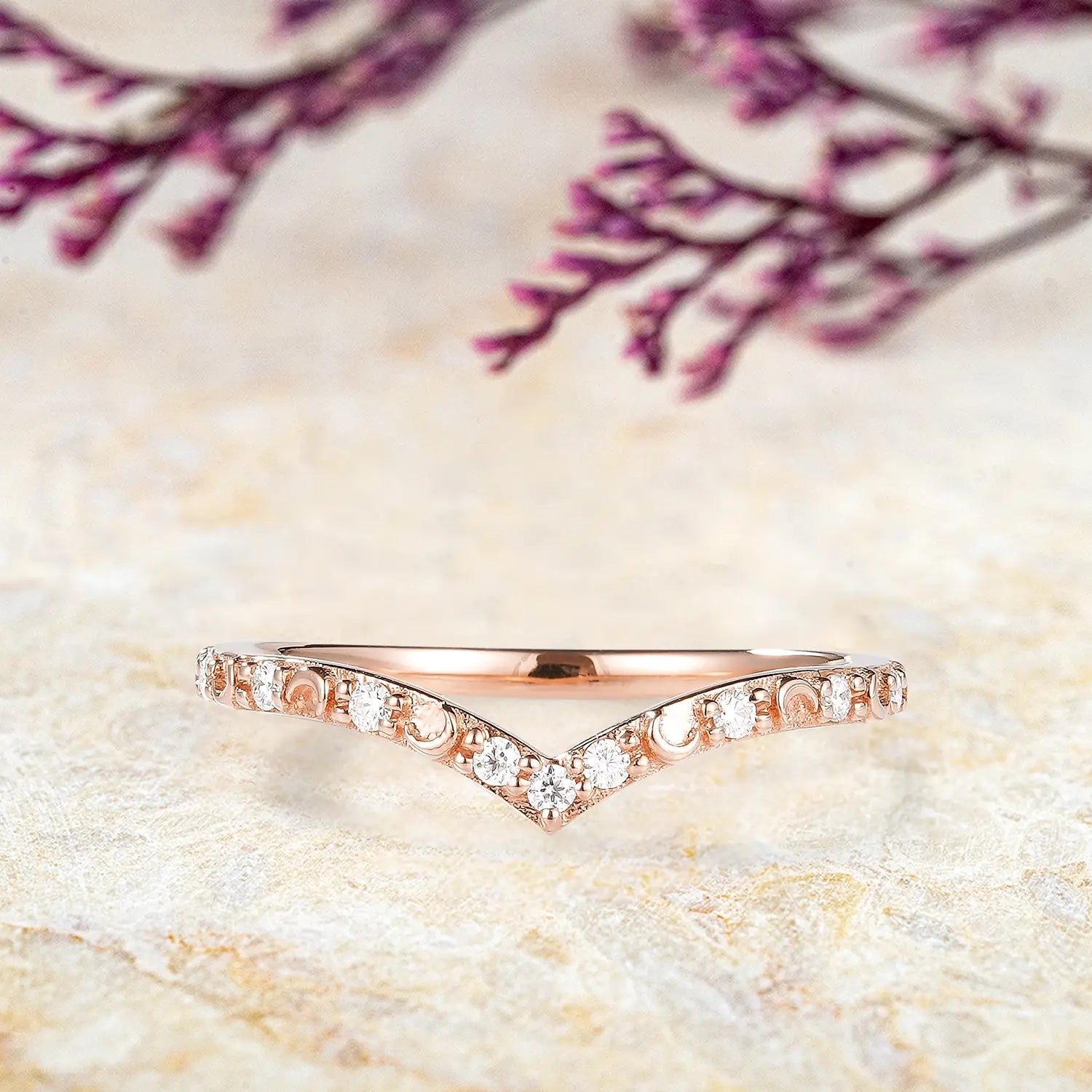 Golden Moonlight Moissanite Stacking Band – Celestial Inspired Wedding Band | orleone