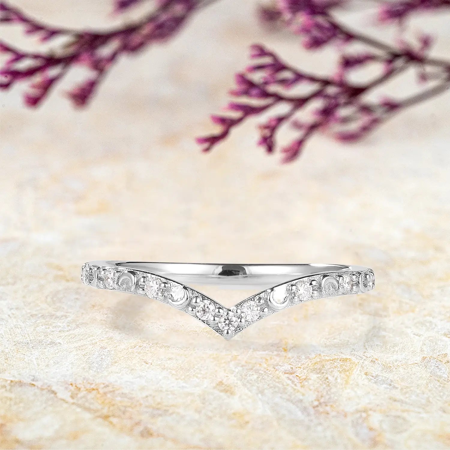 Golden Moonlight Moissanite Stacking Band – Celestial Inspired Wedding Band | orleone