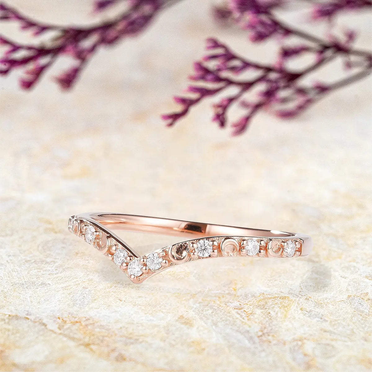 Golden Moonlight Moissanite Stacking Band – Celestial Inspired Wedding Band | orleone