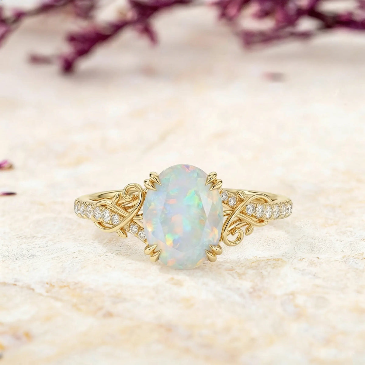 oval opal vine engagement ring eagle claw gold vintage style