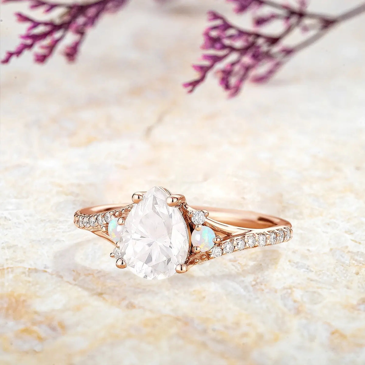 unique engagement ring moissanite and opal