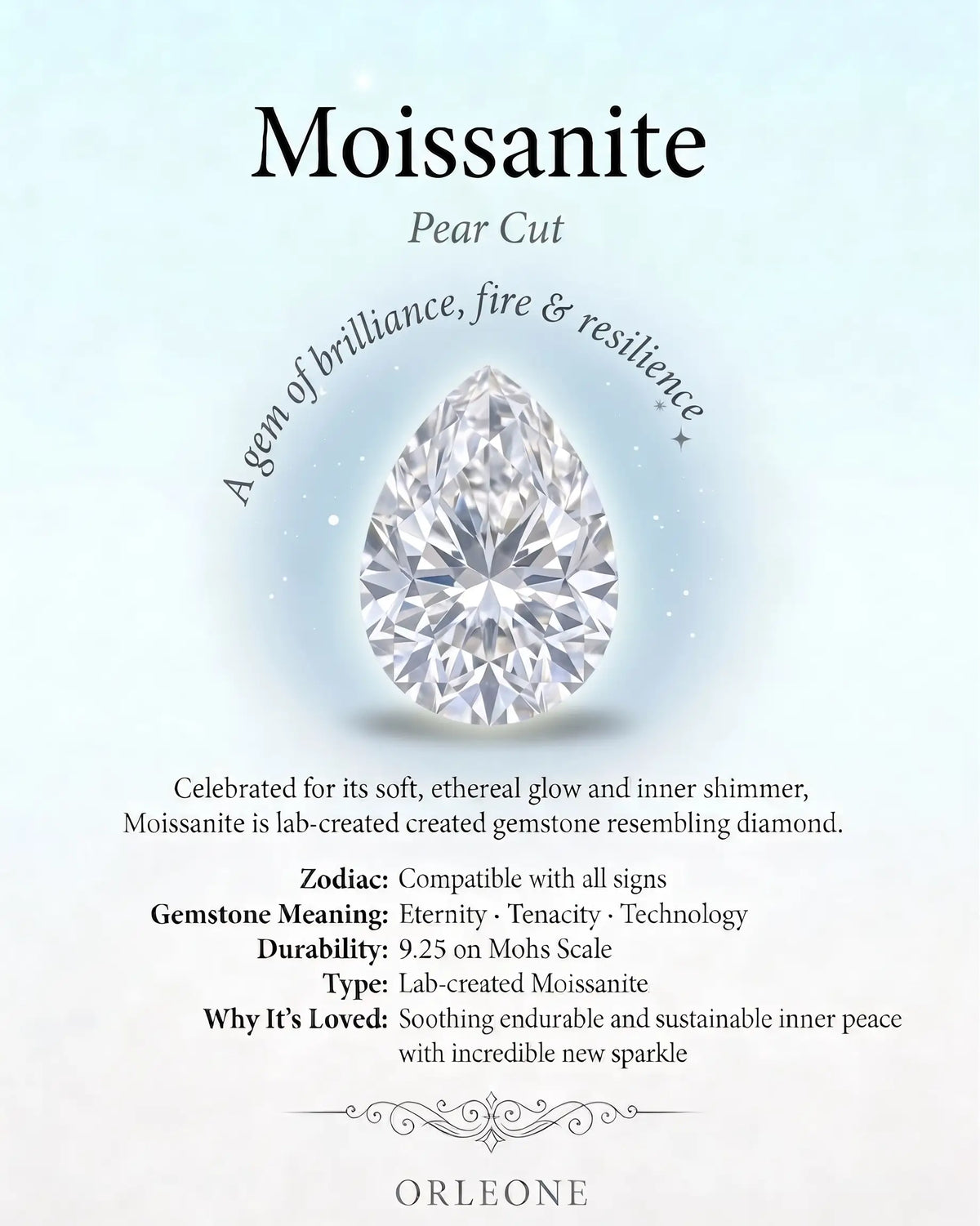 pear cut moissanite gemstone knowledge orleone jewelry