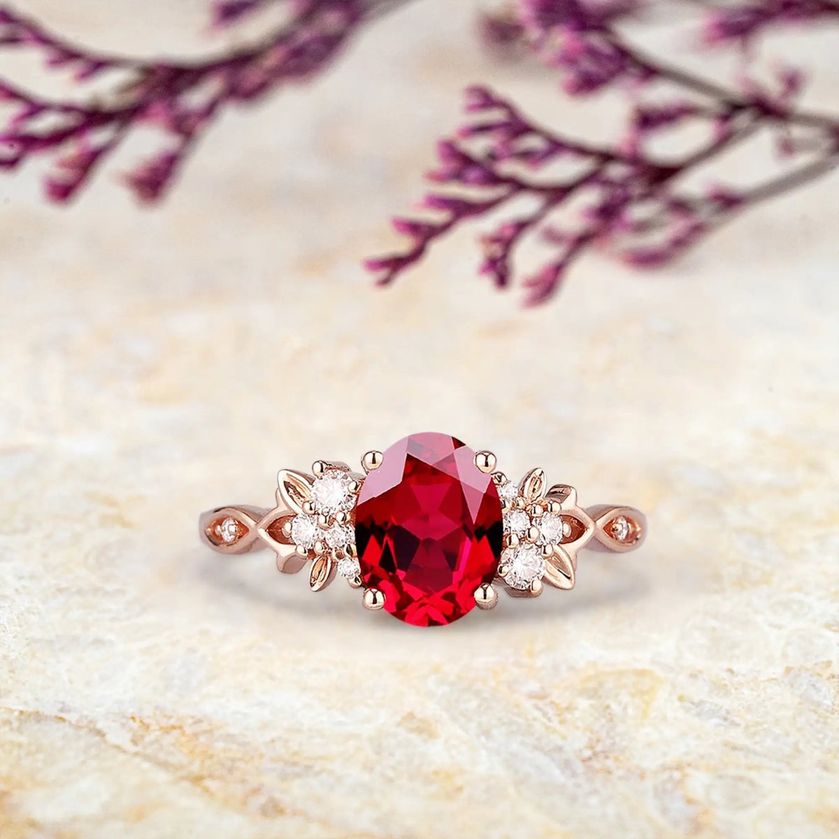 orleone | Ruby Bloom oval engagement ring in rose gold with moissanite cluster