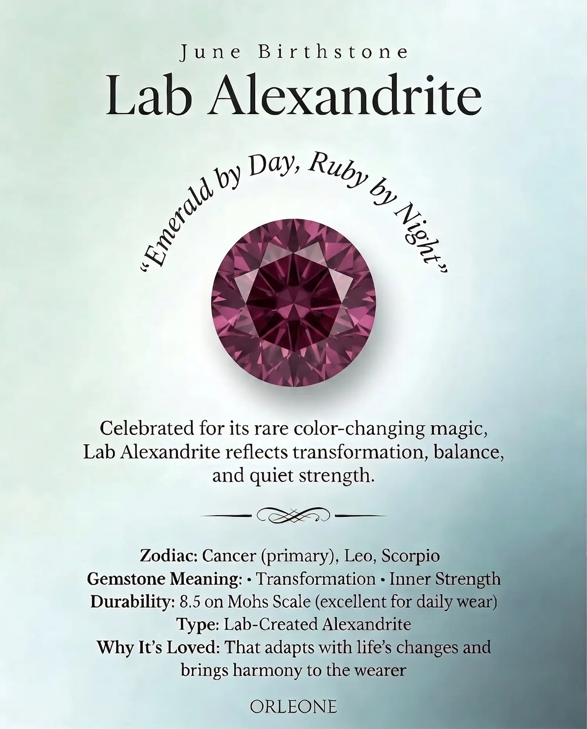 Orleone round cut lab alexandrite gemstone guide