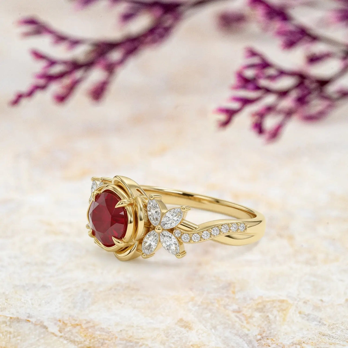 rose inspired ruby ring luxury floral engagement ring