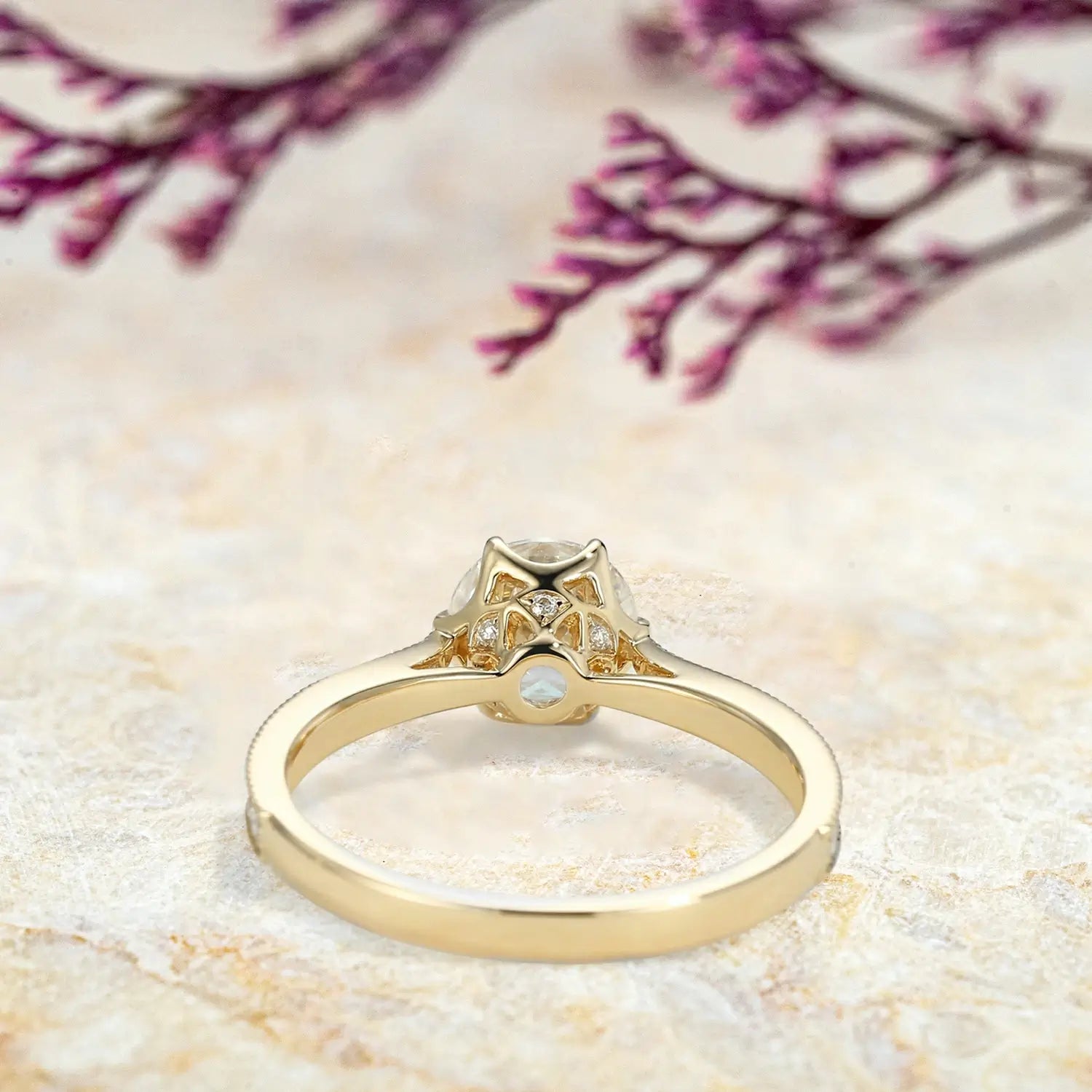 Round Lab Diamond Milgrain Engagement Rings | Promise Ring custom 18k gold ring for ladies