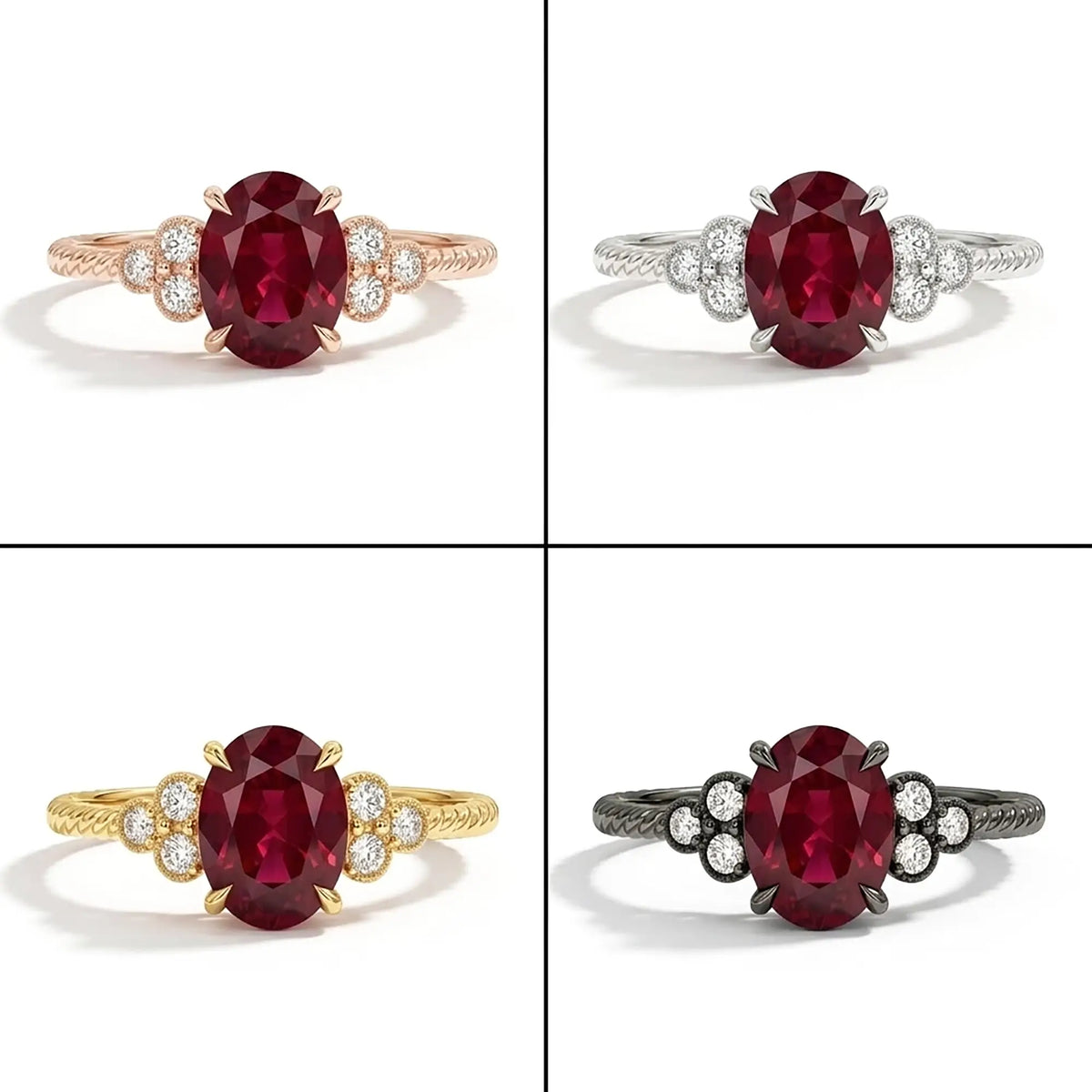 oval cut ruby ring eagle claw setting twisted rope band 4 material color