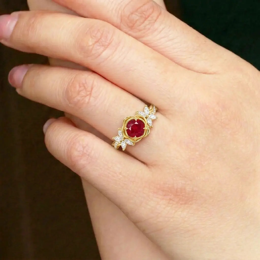 ruby rose ring with moissanite floral engagement ring for women anniversary jewelry