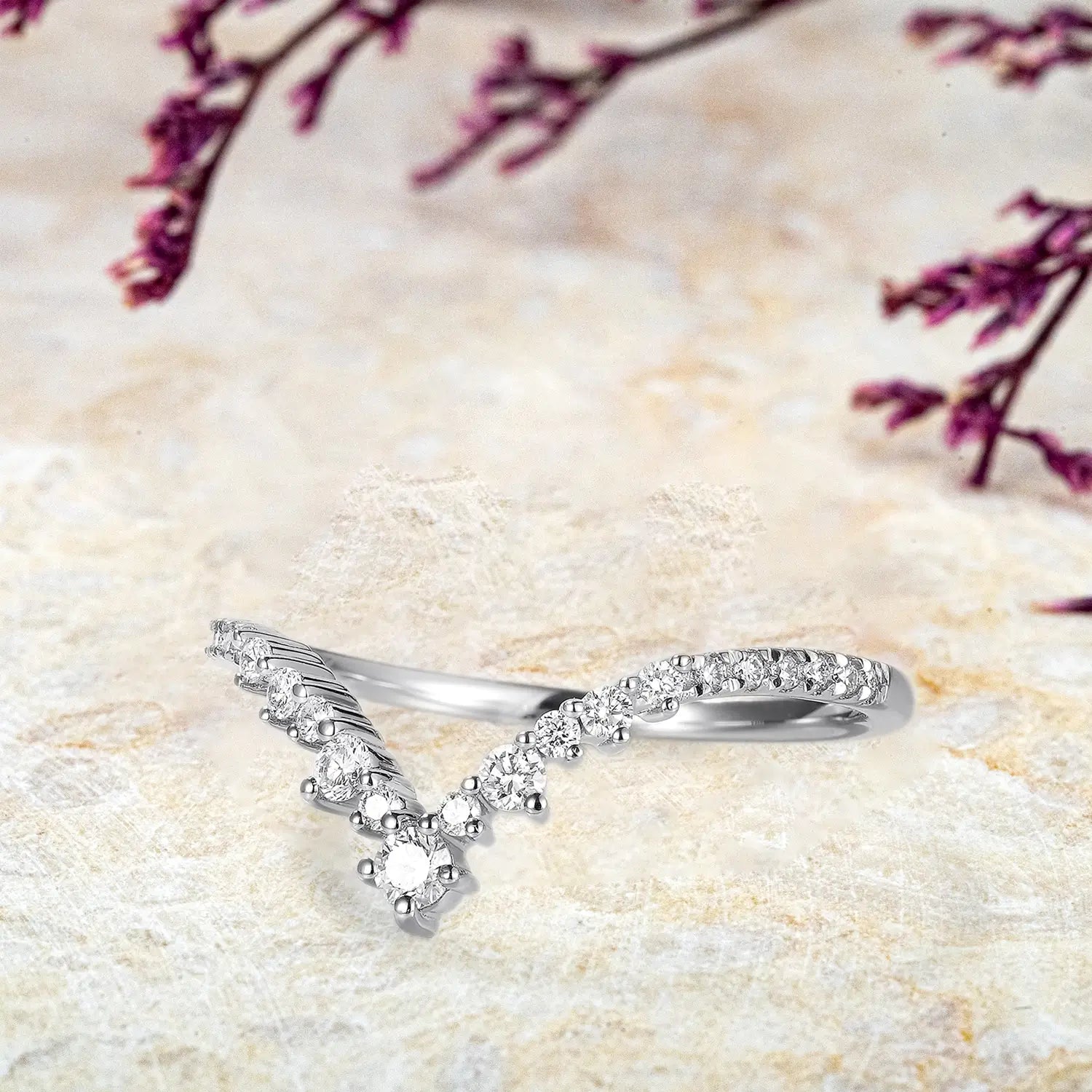 Custom 18K Rose Gold Moissanite Wedding Band - Chevron Stacking-white gold band