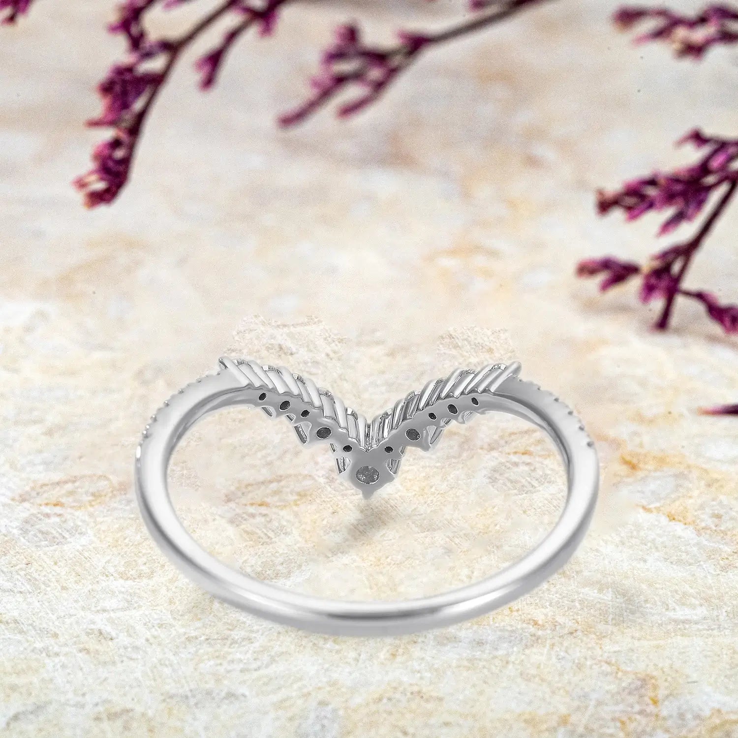 Custom 18K Rose Gold Moissanite Wedding Band - Chevron Stacking-white gold band