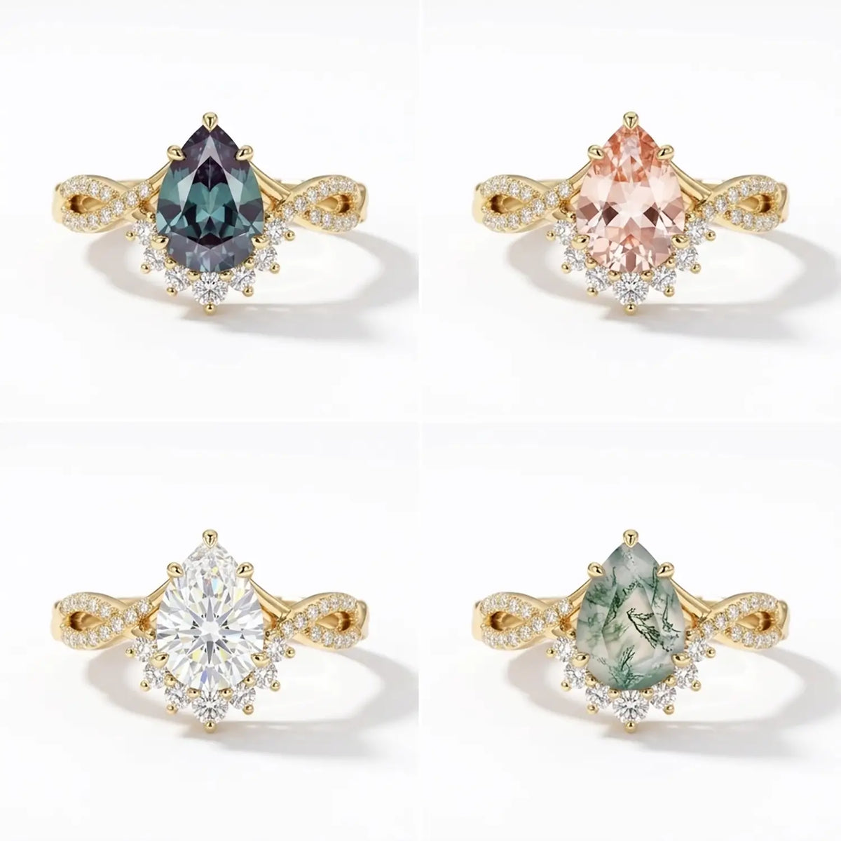 pear alexandrite ring for women elegant custom engagement ring 4gemstone