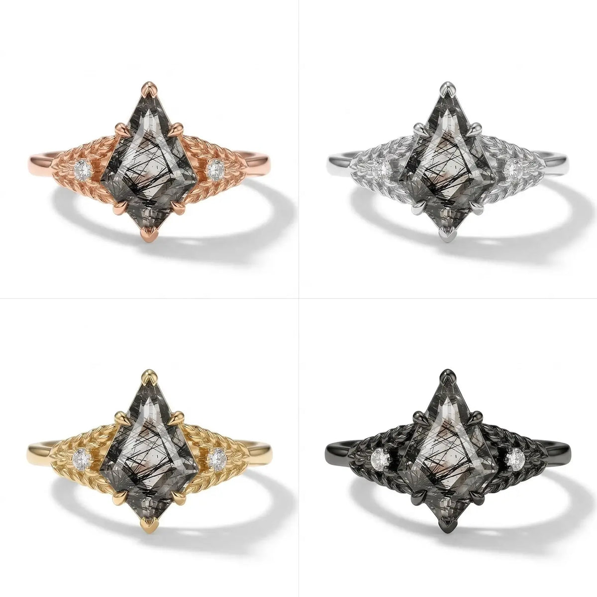 alternative engagement ring rutilated quartz wheat design gold ring - 4 Material